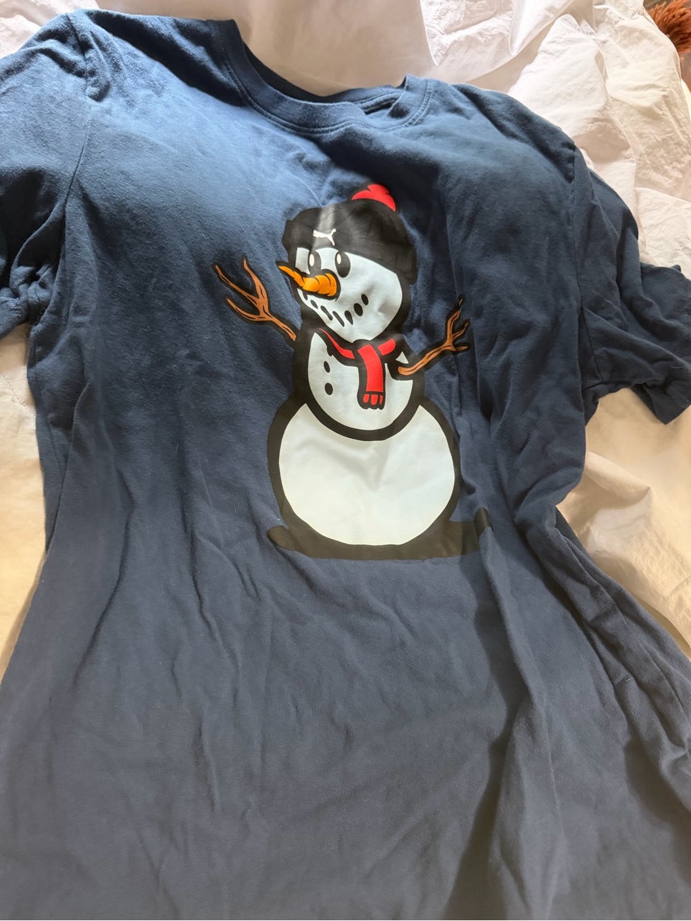 Puma Navy Blue Snowman Graphic Tee with Red Accents